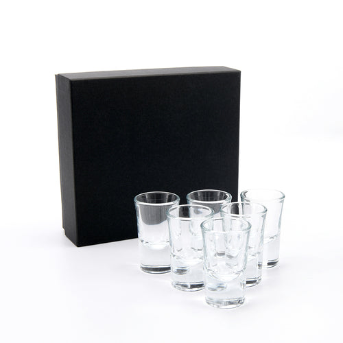 Set of 6 Elegant Shot Glasses in Black Gift Box - Durable, Dishwasher-Safe Drinkware for Celebrations