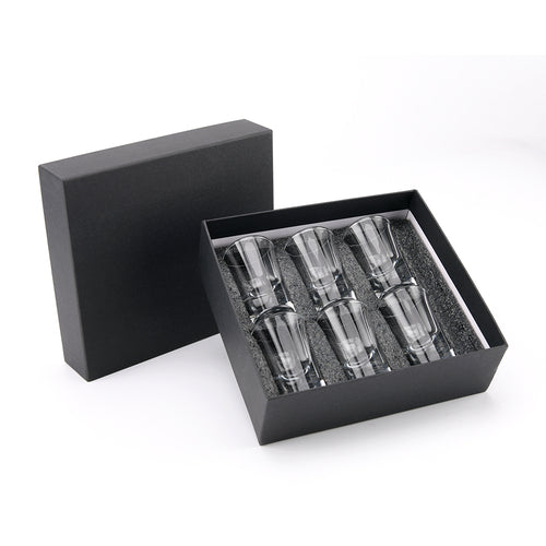 Set of 6 Elegant Shot Glasses in Black Gift Box - Durable, Dishwasher-Safe Drinkware for Celebrations